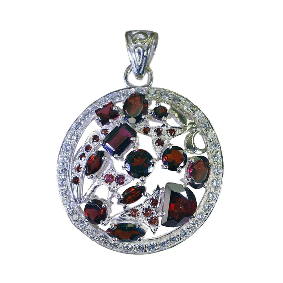 Riyo Beddable Gemstone Multi Faceted Red Garnet 1110 Sterling Silver Pendant Gift For Good Friday