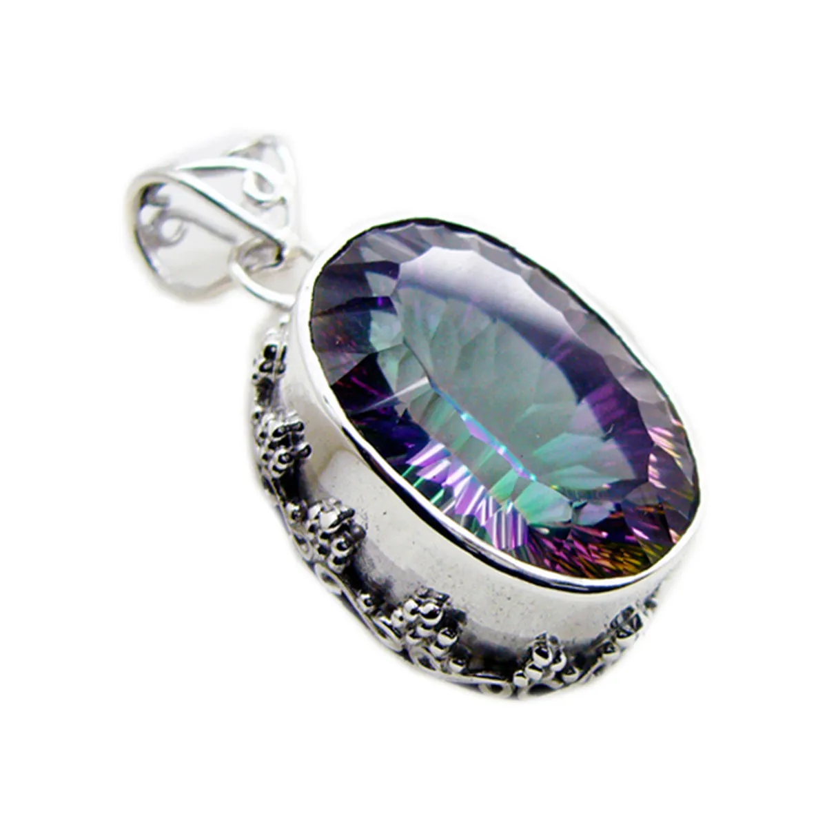 Riyo Bonny Gems Oval Faceted Multi Color Mystic Quartz Silver Pendant Gift For Sister