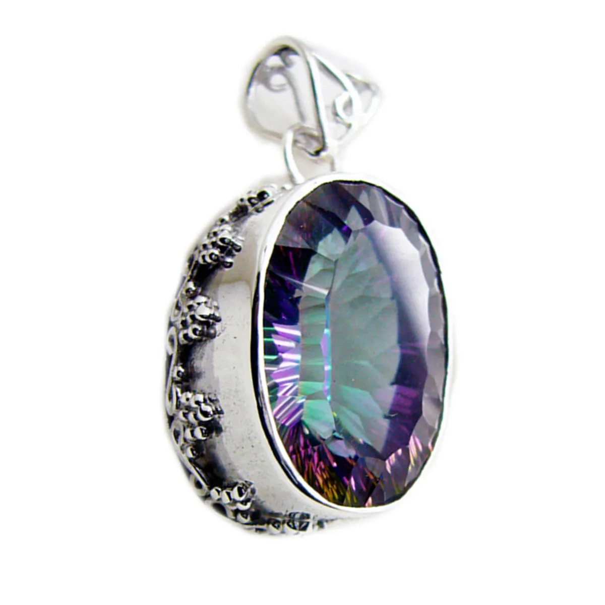 Riyo Bonny Gems Oval Faceted Multi Color Mystic Quartz Silver Pendant Gift For Sister