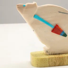 Robert Shebola Serpentine with Multi Gemstone Accents Handmade Zuni Fetish Polar Bear Carving