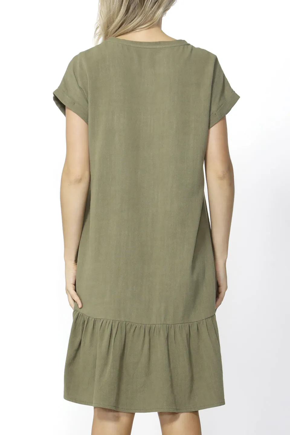 Ryland Khaki Shift Ruffle Dress