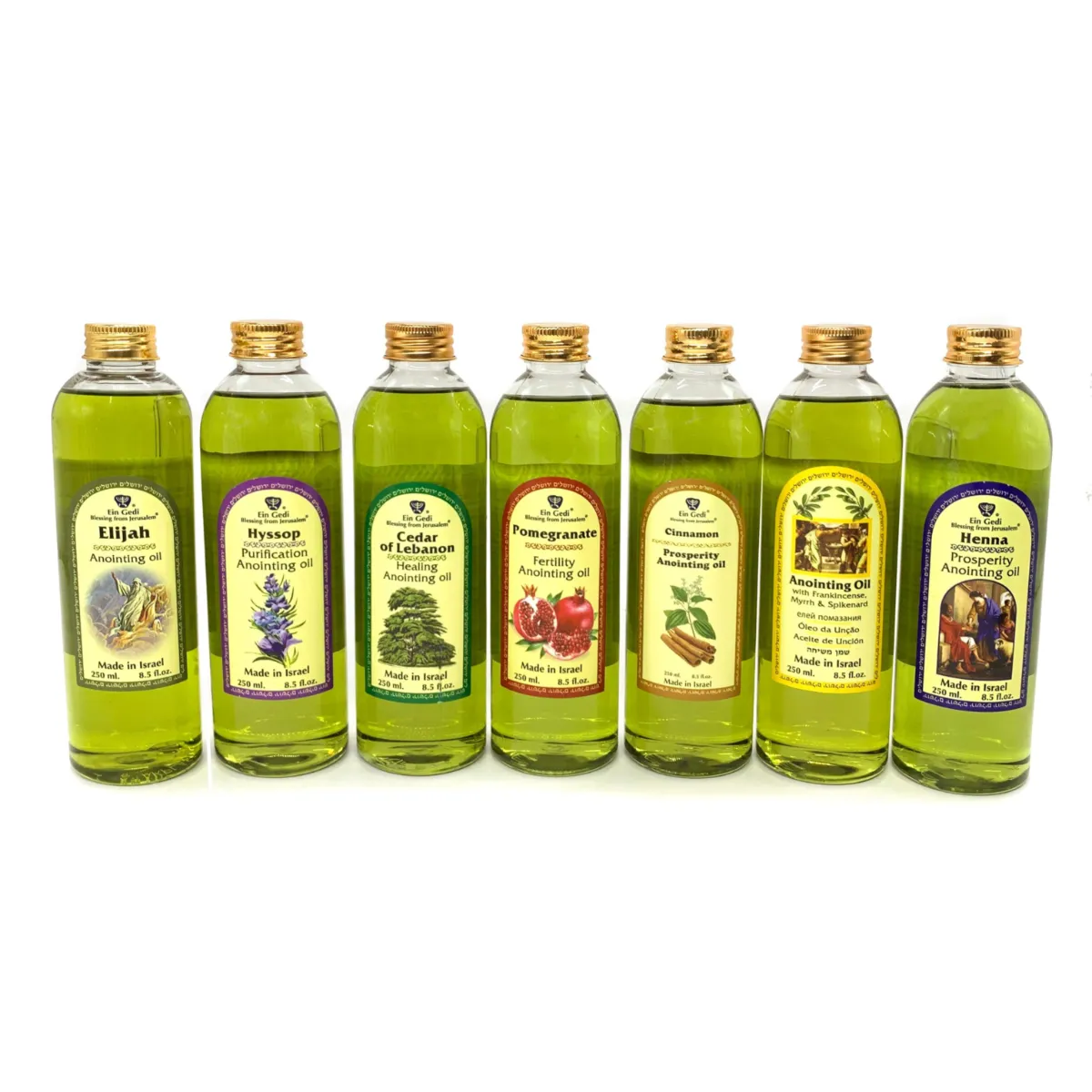 Set of 7 Anointing Oils from Jerusalem Holyland - 250 ml. -  8.5 Fl. Oz.