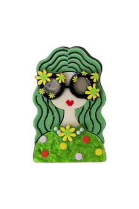 SIA BROOCH LONG HAIR GREEN