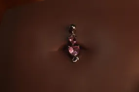 Steel Pink Double Heart  Horn Navel Piercing