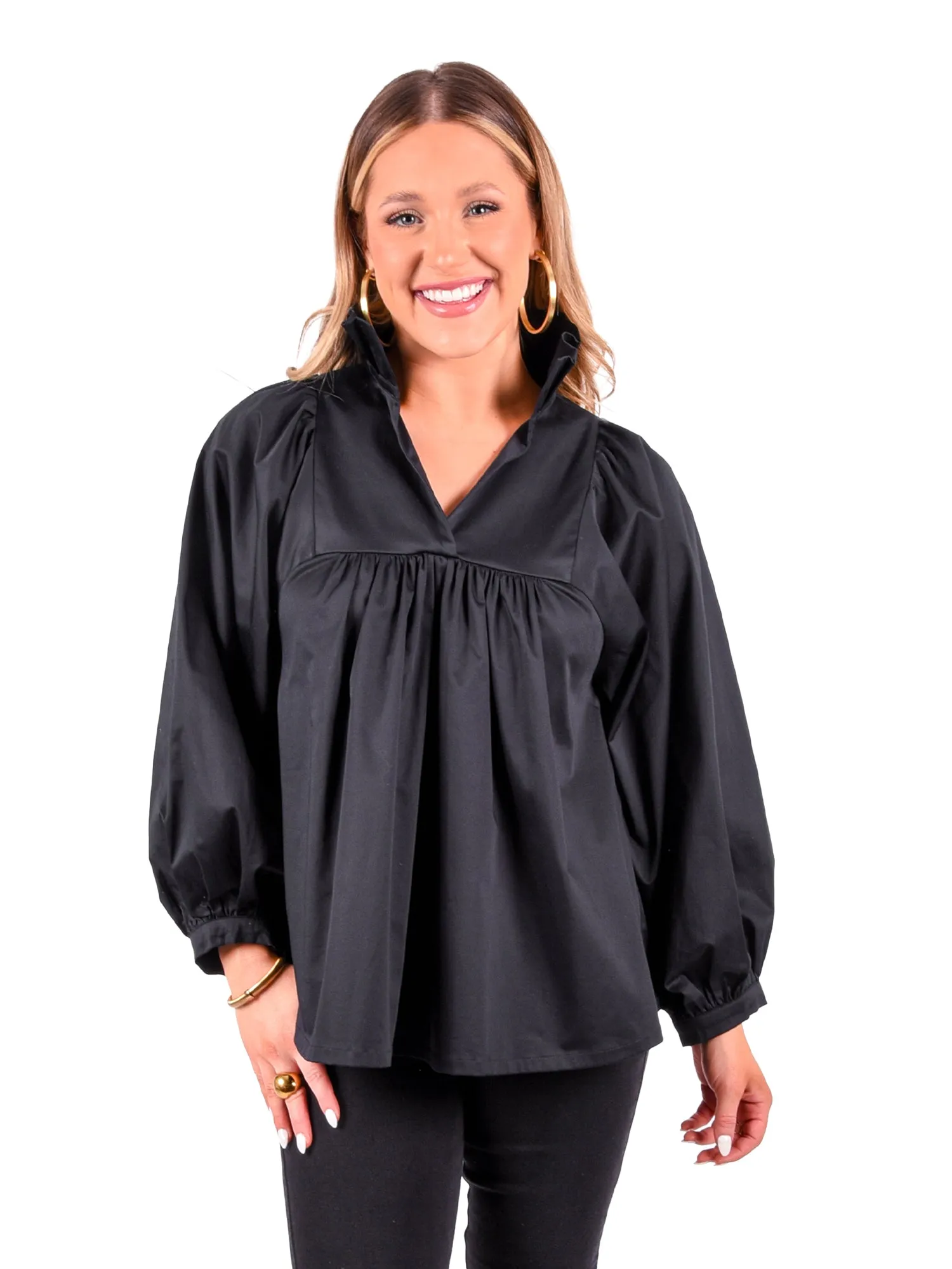 Stella Top - Black Cotton Poplin