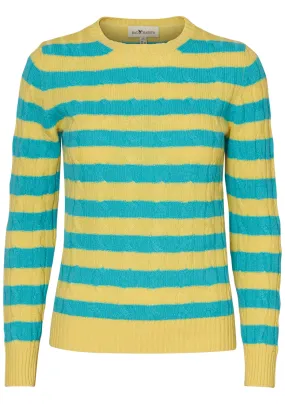 Stripey Yellow & Turquoise Cashmere Cable-knit Sweater