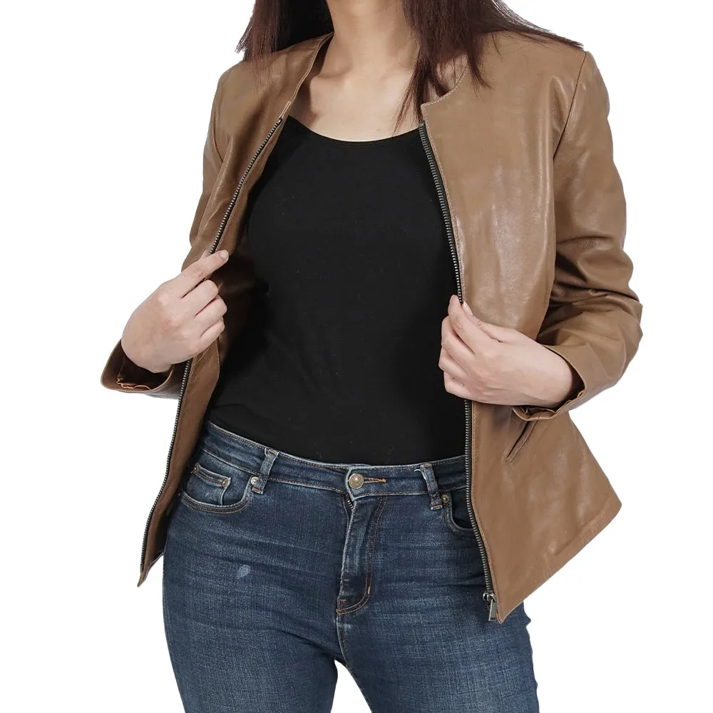 Swag Collarless Brown Leather Jacket