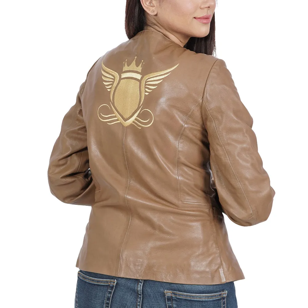 Swag Collarless Brown Leather Jacket