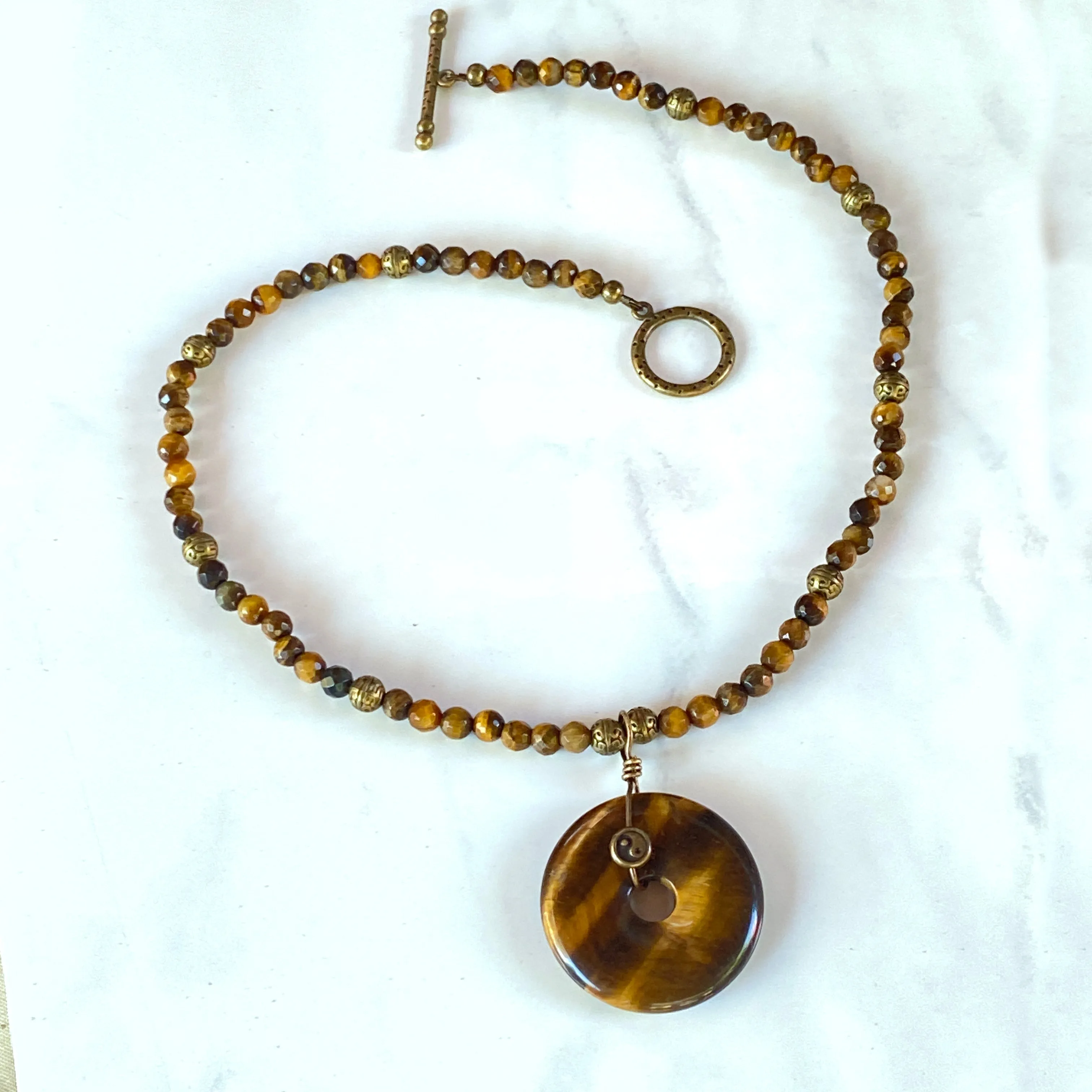 Tiger Eye gemstone and Yin Yang Necklace