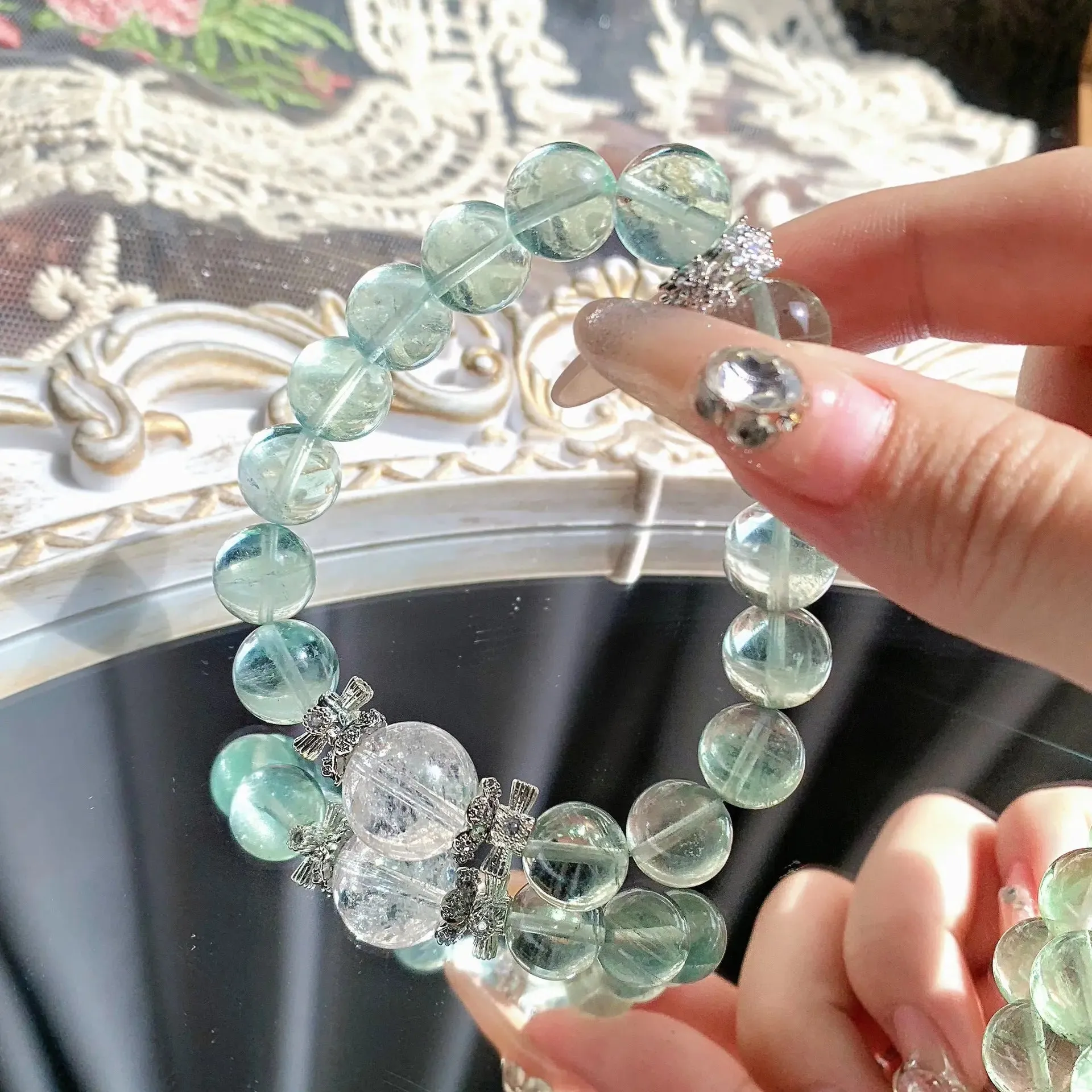 Tranquil Azeztulite and Green Fluorite Bracelet