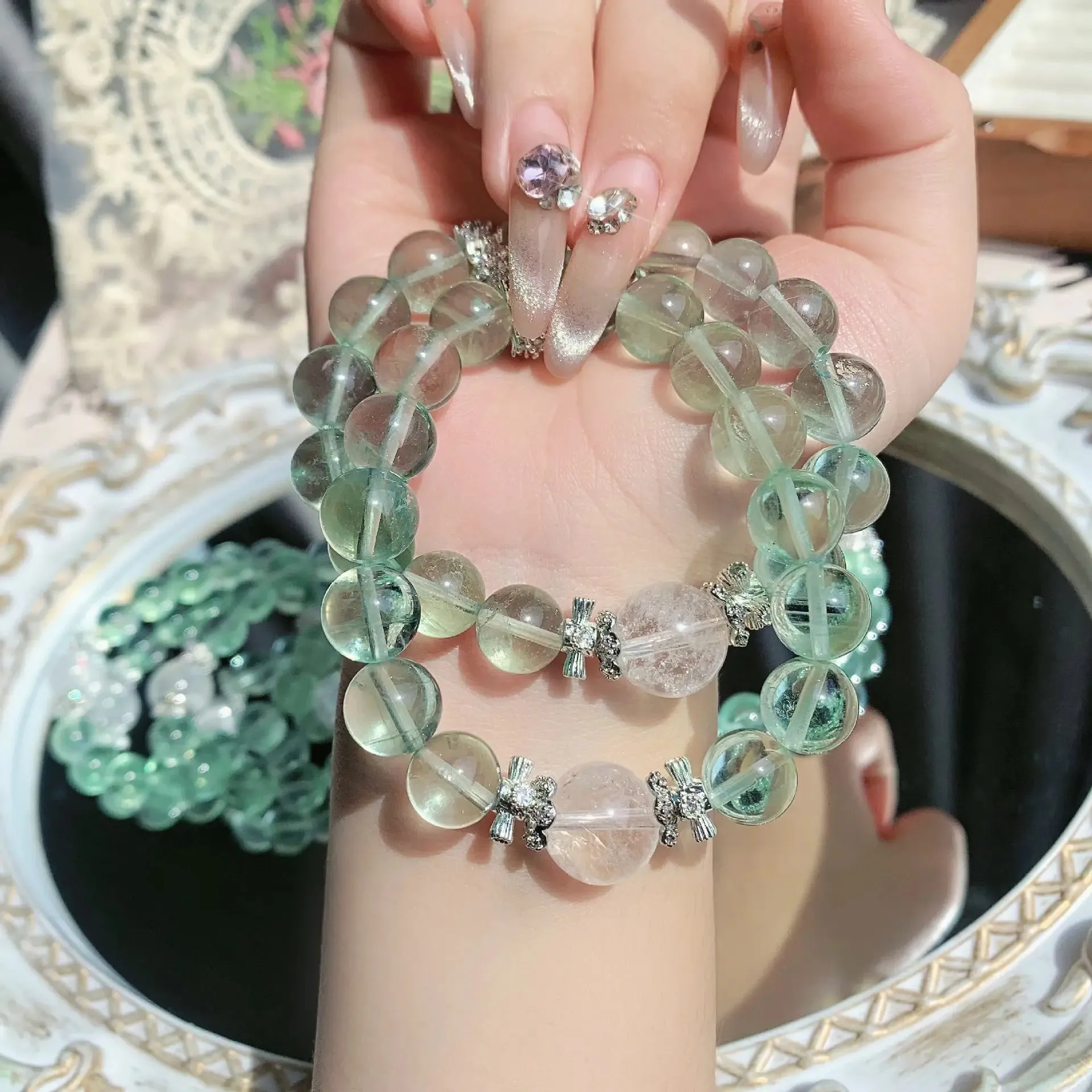 Tranquil Azeztulite and Green Fluorite Bracelet