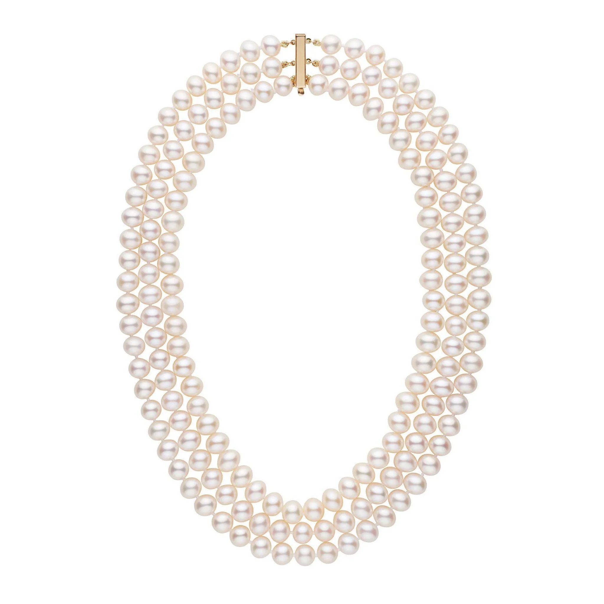 Triple Strand 8.5-9.0 mm AA  White Freshwater Pearl Necklace