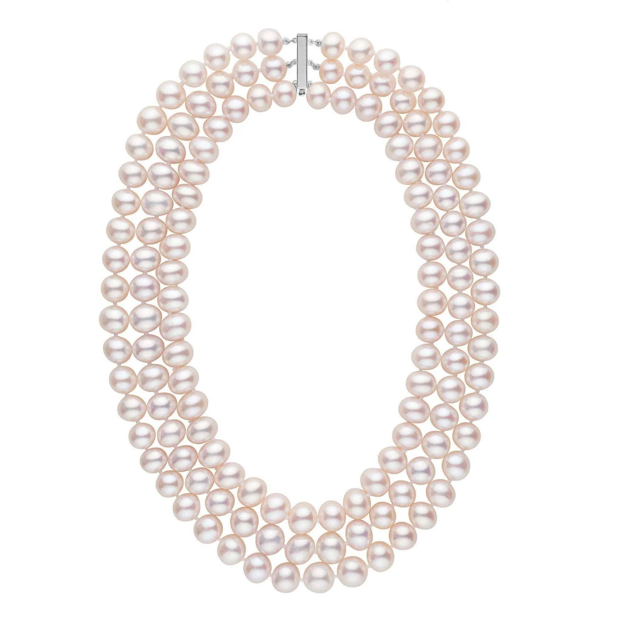 Triple Strand 9.5-10.5 mm AA  White Freshwater Pearl Necklace