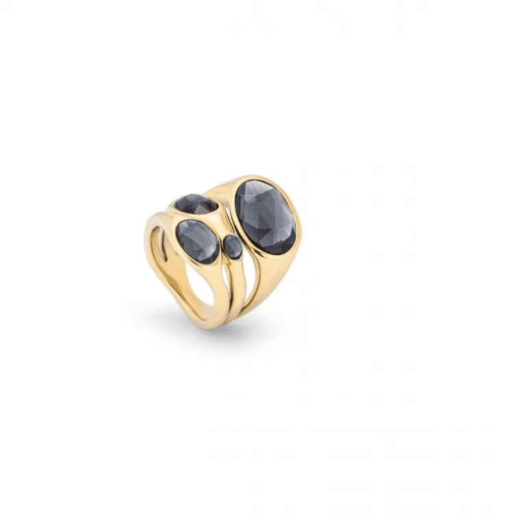 UNOde50 Sunshine Black Faceted Crystal Ring in Gold