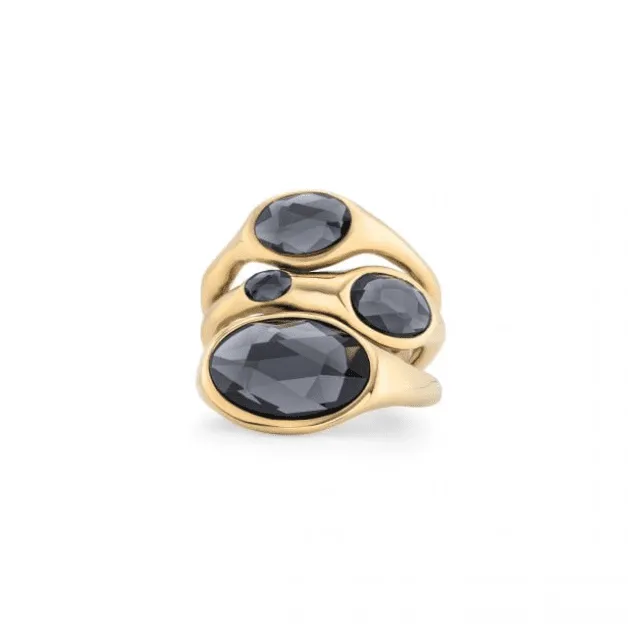 UNOde50 Sunshine Black Faceted Crystal Ring in Gold