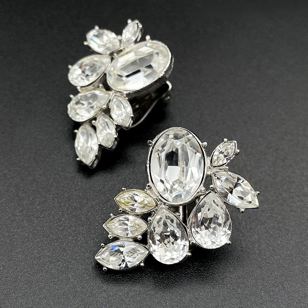 【USA輸入】ヴィンテージ GIVENCHY クリア ビジュー イヤリング/Vintage GIVENCHY Clear Bijou Clip On Earrings