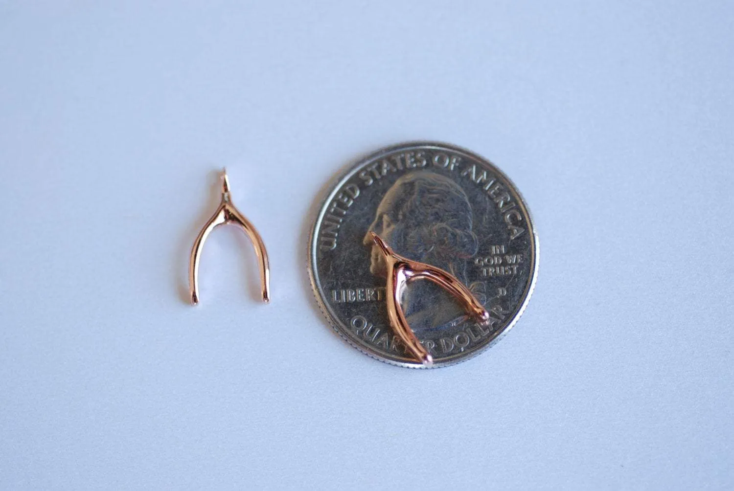 Vermeil Rose Gold Wishbone Charm- 18k gold plated over Sterling Silver, Pink Lucky Wishbone Charm, Gold Wishbone Pendant, Rose gold Charms,7