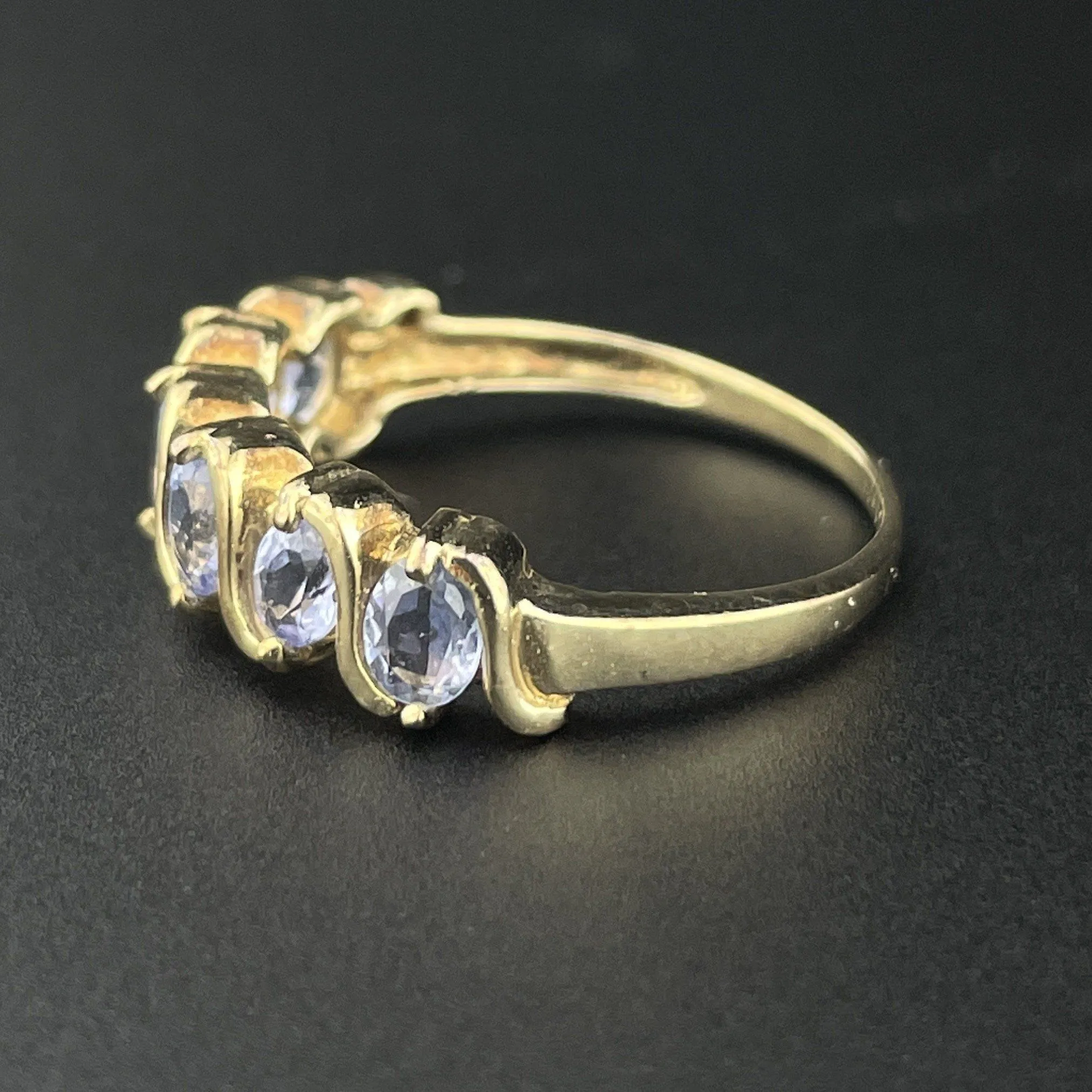 Vintage 10K Gold Six Amethyst Stone Half Eternity Hoop Band Ring, Sz 6.5