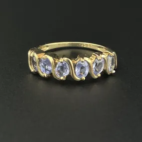 Vintage 10K Gold Six Amethyst Stone Half Eternity Hoop Band Ring, Sz 6.5