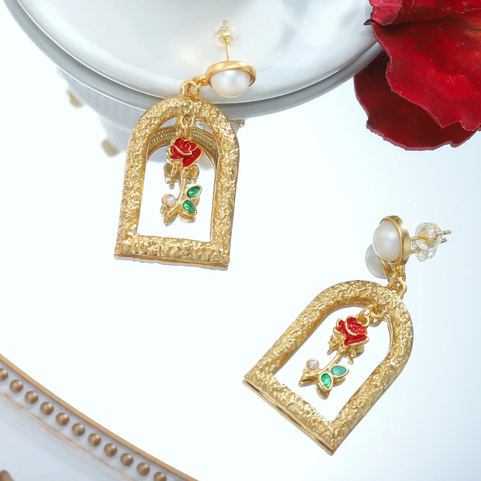 Vintage Garden Rose Earrings