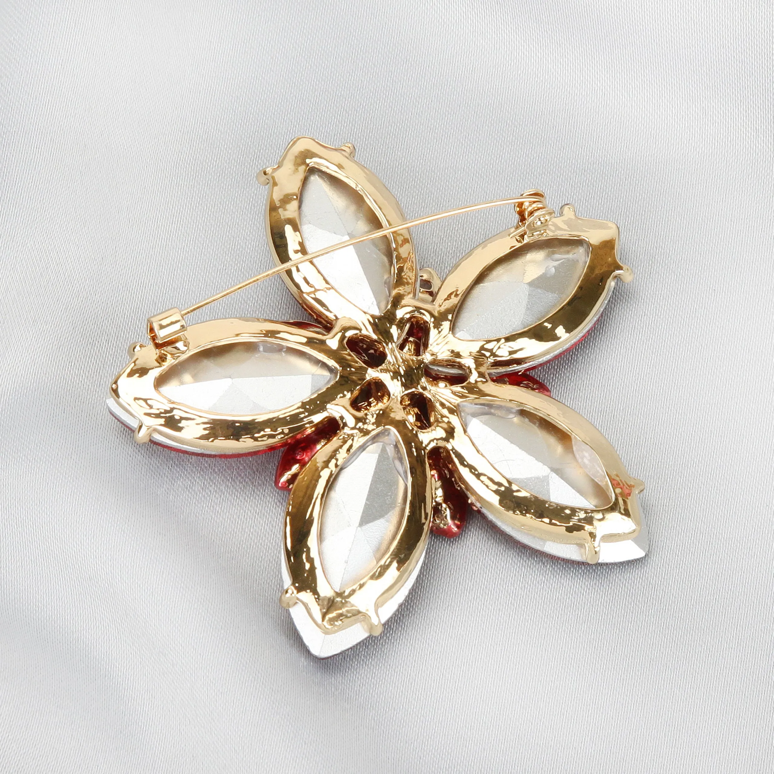 Vivian Shining Star Rhinestone Brooch - Red