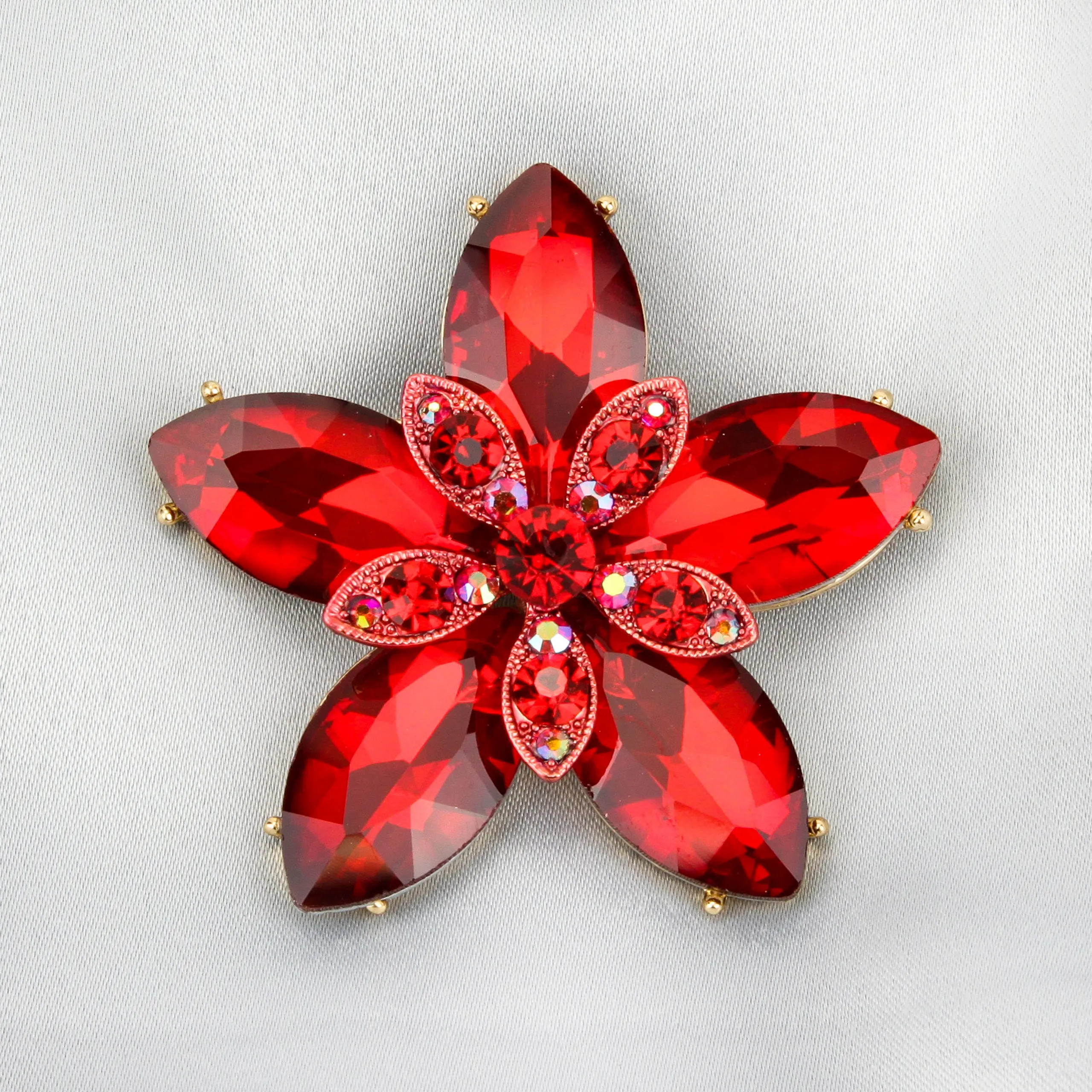 Vivian Shining Star Rhinestone Brooch - Red