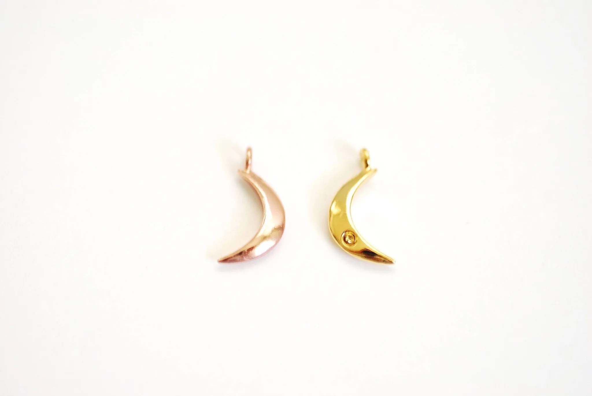 Wholesale Vermeil Gold Crescent Moon with CZ Stone Charm- 22k Gold plated over Sterling Silver, Rose Gold, Half Moon, Cubic Zirconia Accent, Moon, 381