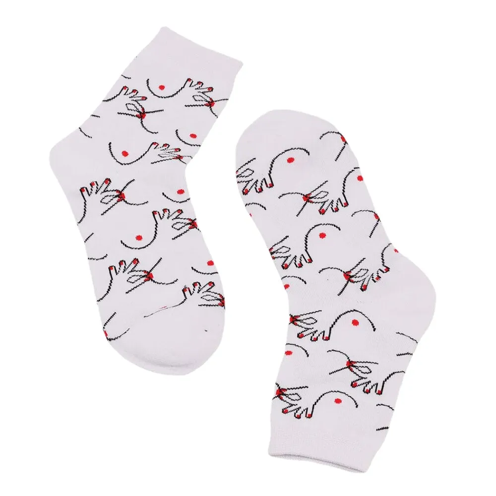 Women Cotton Personality Funny Pattern Breathable Sweat-absorbent Tube Socks