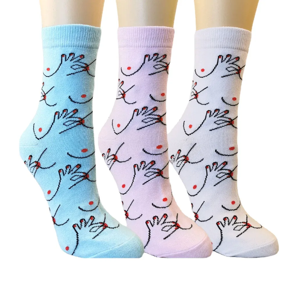 Women Cotton Personality Funny Pattern Breathable Sweat-absorbent Tube Socks