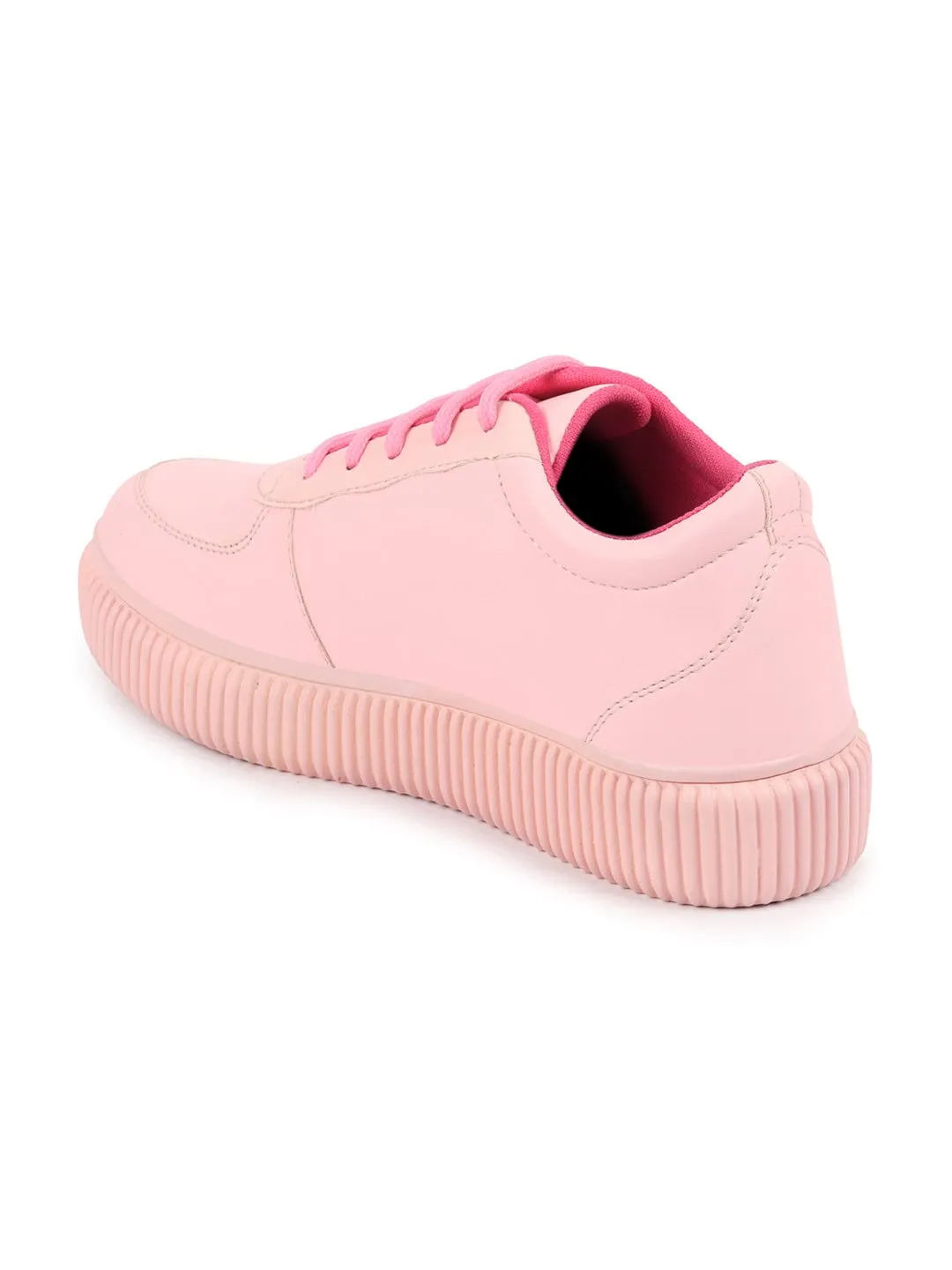 Women Pink Lace Up Sneakers