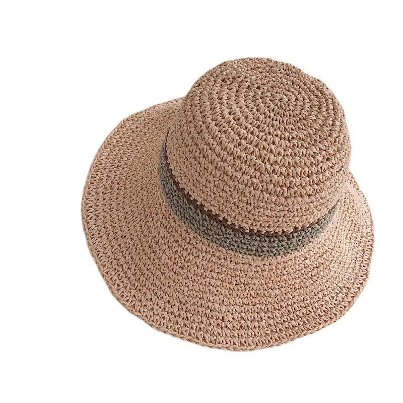 Women Summer Outdoor Wide Brim Straw Hat Adjustable Foldable Sunscreen Hat