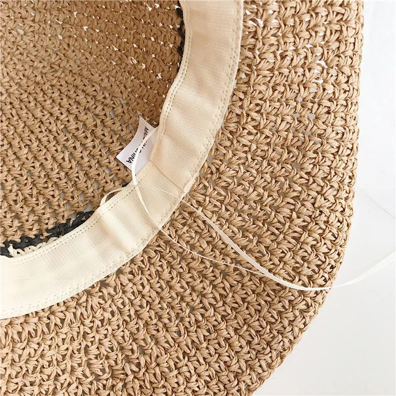 Women Summer Outdoor Wide Brim Straw Hat Adjustable Foldable Sunscreen Hat