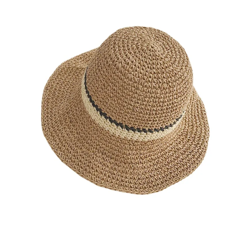 Women Summer Outdoor Wide Brim Straw Hat Adjustable Foldable Sunscreen Hat