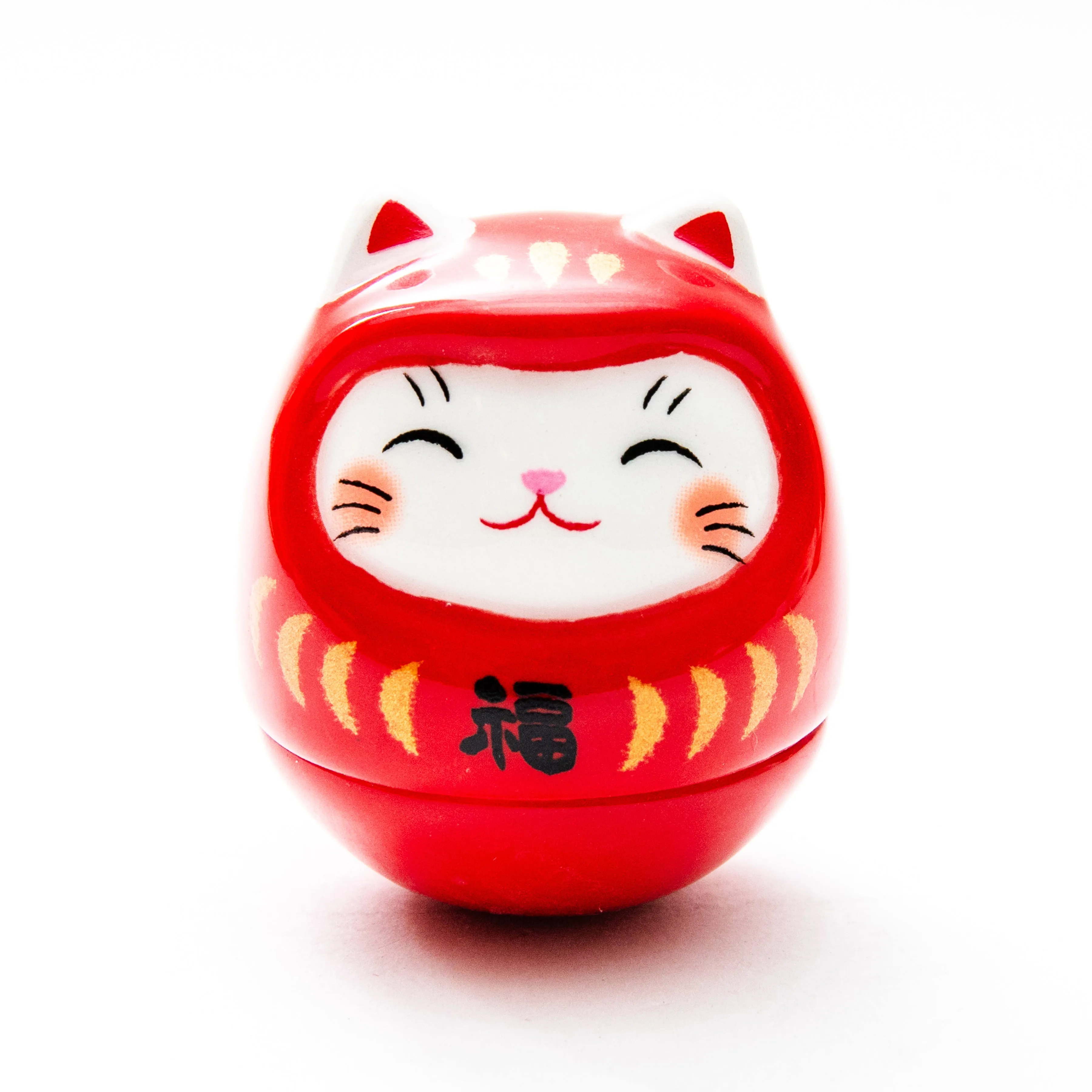 Yakushigama Ceramic Roly-Poly Cat Daruma